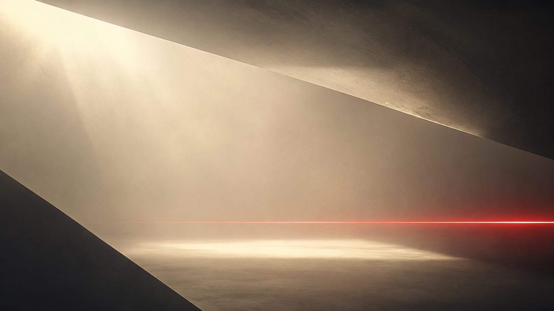Abstract architectural light crossed by a narrow red line